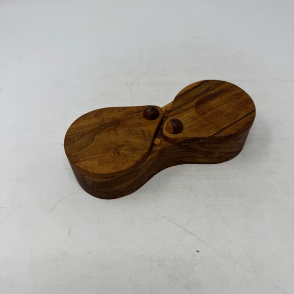 Handcrafted Olive Wood Dual Salt Box | Double Swivel Lid Spice Cellar - Picture 1 of 6